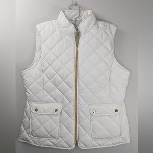 St John’s Bay White Quilted Puffer Vest with Gold Hardware Sz L